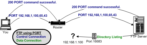 Diagram of how the PORT command can fail with NAT