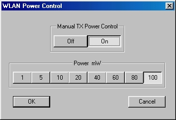 WLanExper Screenshot (Power Settings Window)